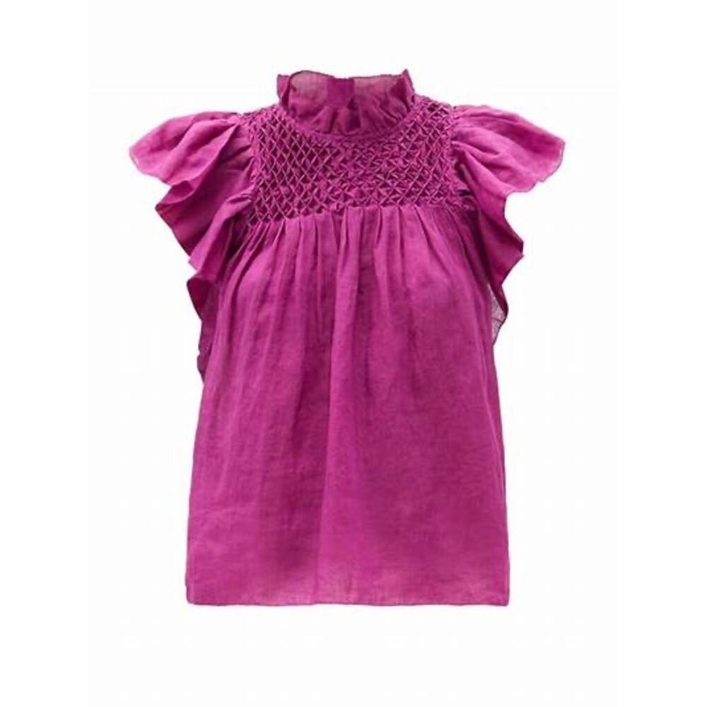 Sea New York Geneva Fuchsia Pink Smocked Short Sleeve Top Size Small